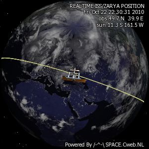 Current position of the ISS on the globe, update 15 sec.